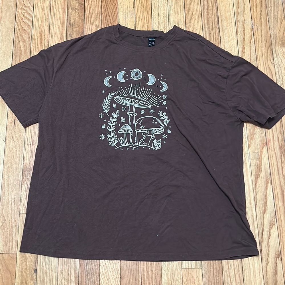 Brown and white mushroom t-shirt, SHEIN, size woman’s medium